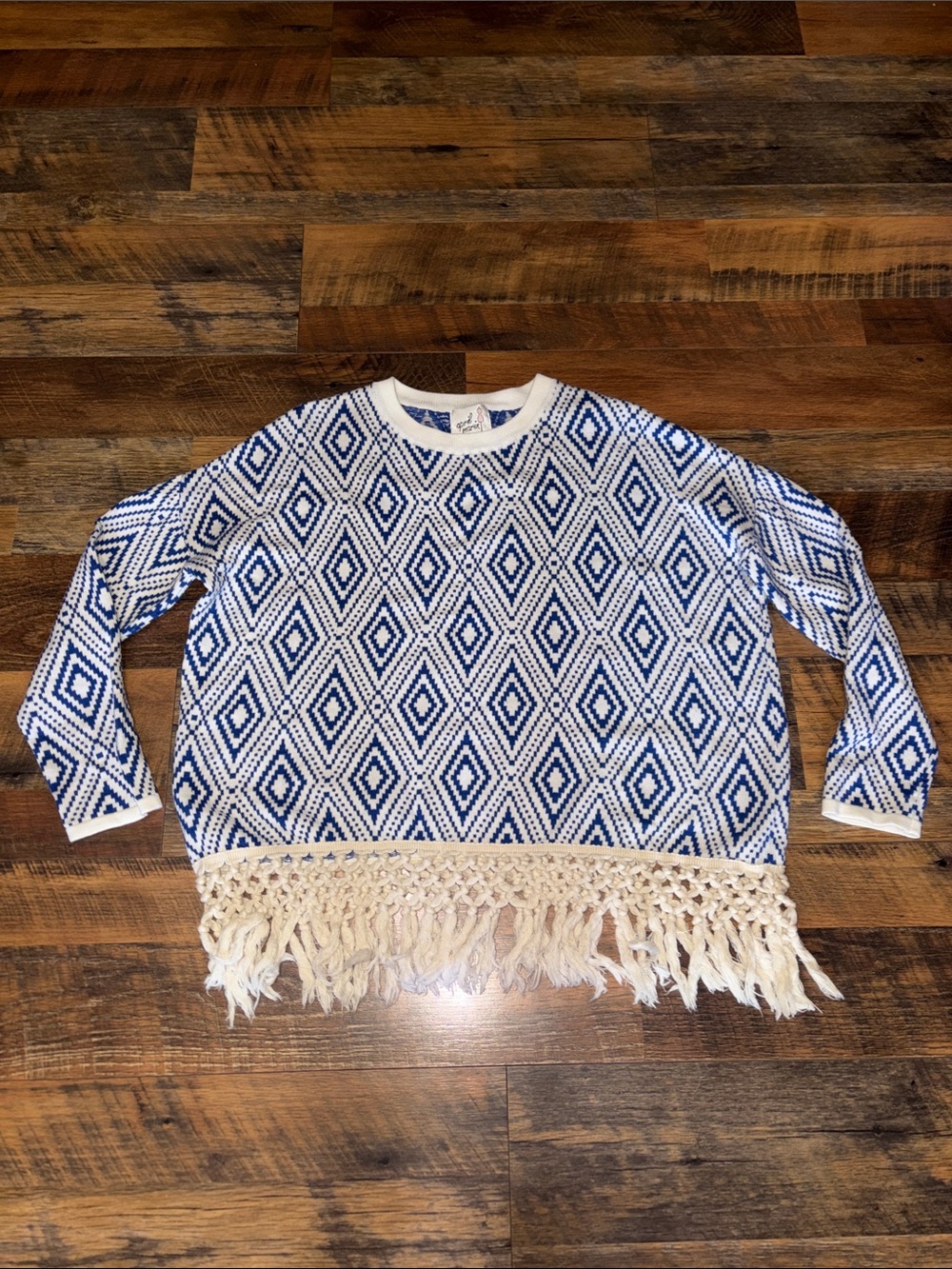 April Marin geometric diamond-knit fringed sweater